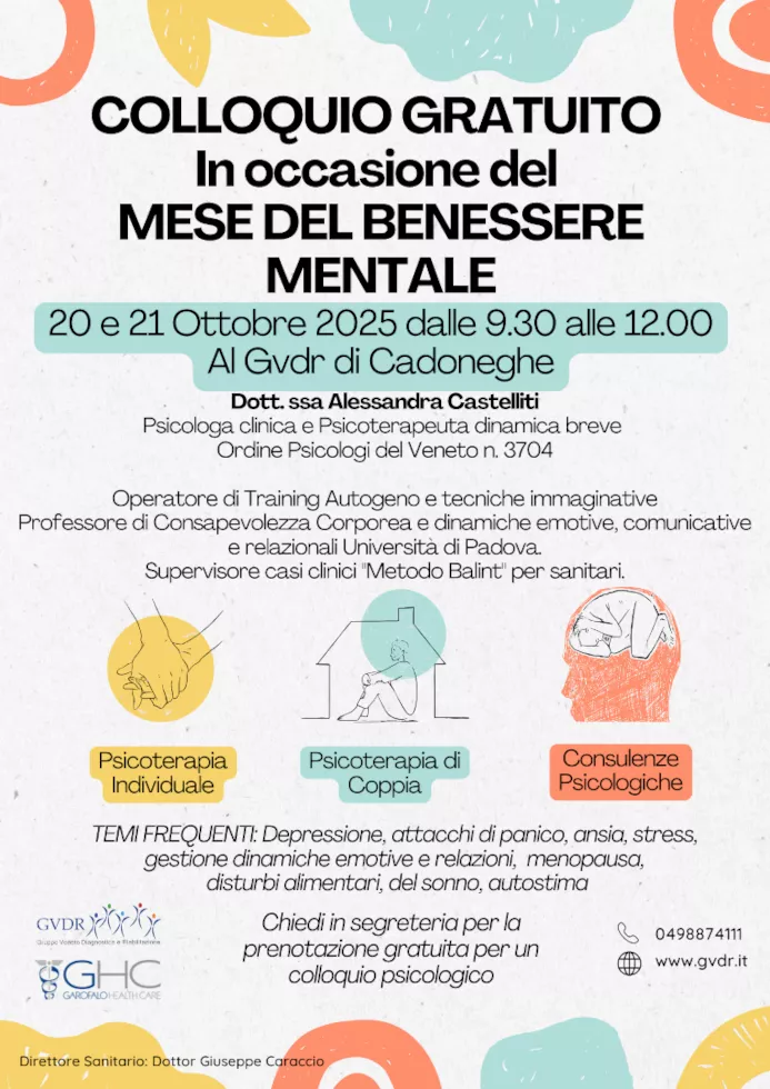 COLLOQUIO PSICOLOGICO GRATUITO IN OCCASIONE DEL MESE BENESSERE MENTALE 